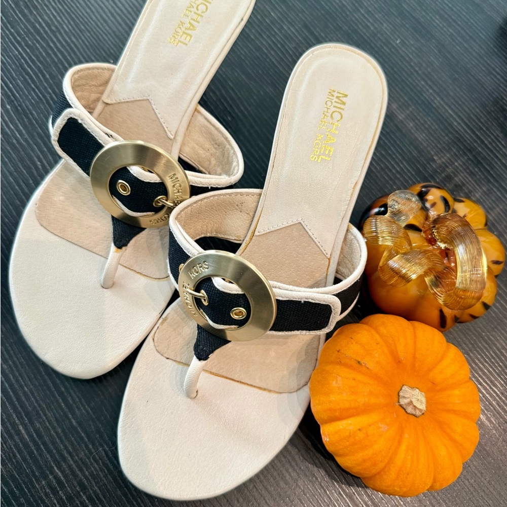 Michael Kors Gold and Cream kitten heel Sandals